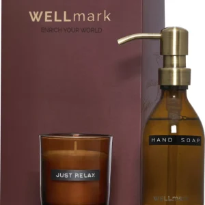 Wellmark Discovery 250 ml:n käsisaippua-annostelija ja 150 g:n tuoksukynttiläsetti - Maroon