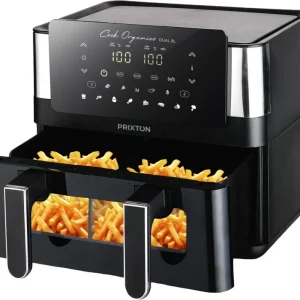 Prixton Cook Organics kaksoiskiertoilmakypsennin, 8 l - Musta